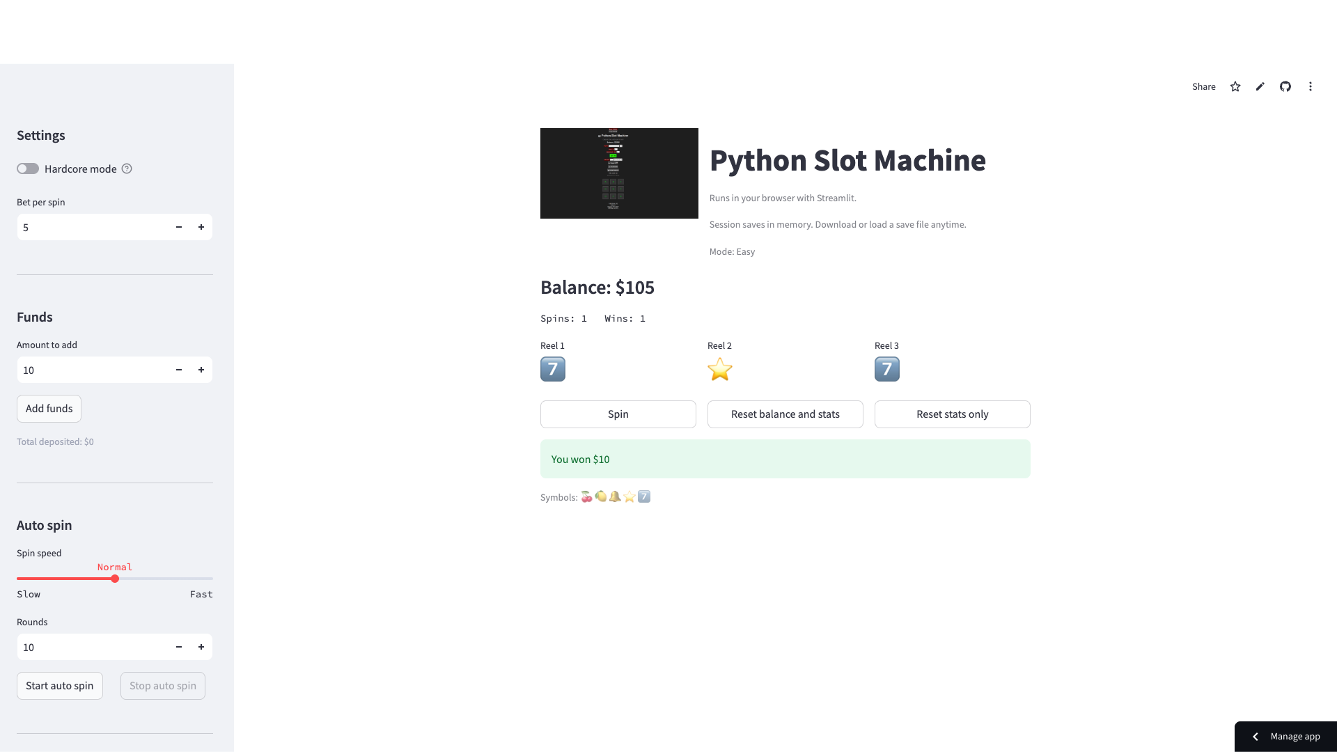 Python Slot Machine Screenshot